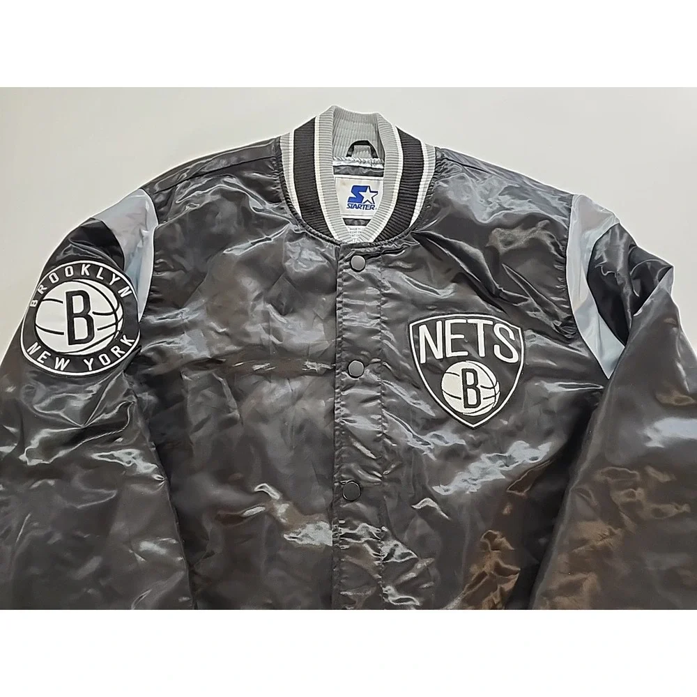 NBA‎ Starter Brooklyn Nets Team Satin Snap Up Jacket Mens 2XL